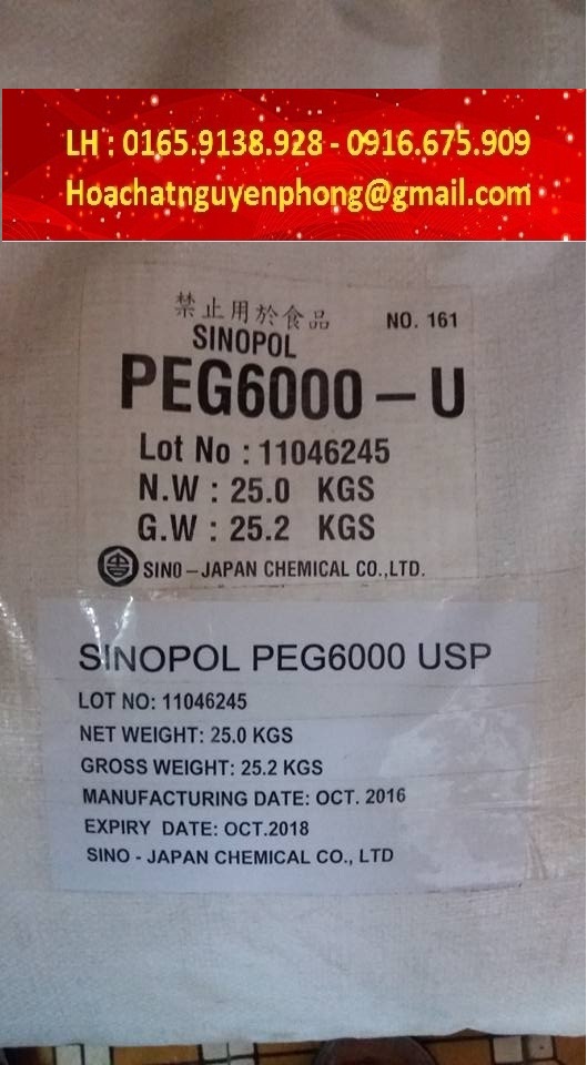 Polyethylene glycol , PEG 6000 , SINOPOL , JAPAN , bao 25kg