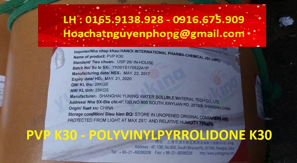 PVP K30 , Polyvinylpyrrolidone K30 , Nguyên liệu dược phẩm , USP 39